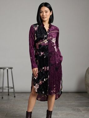 Citron Santa Monica Burgundy and Black Floral silk blend tunic Top dress small